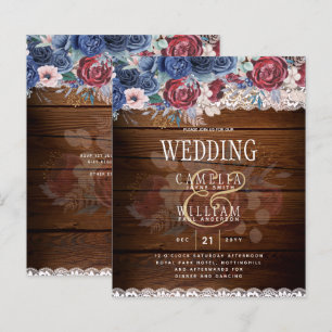 Mariage Floral Brodé Rustique Bleu Bourgogne Intem