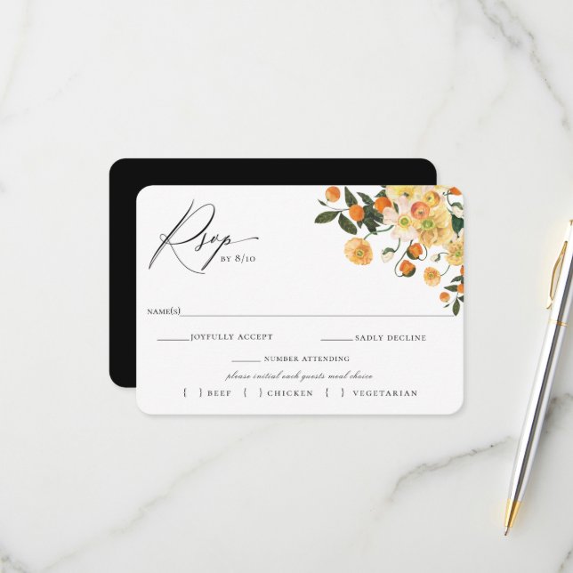 Mariage Floral Citrus RSVP Avec Carte Choix De Rep (Devant/Arrière en situation)