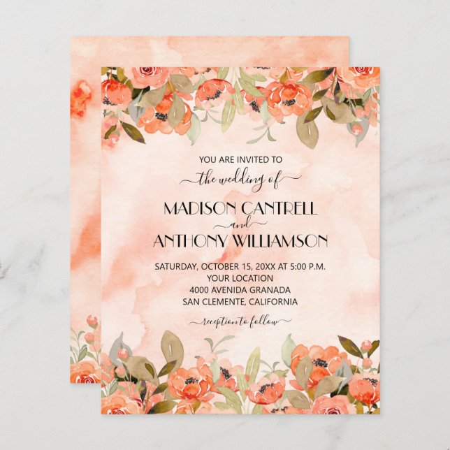 Mariage Floral D'Aquarelle Budget Tout en un Invit (Devant / Derrière)