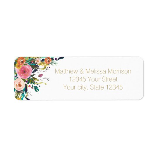 Mariage floral d'aquarelle de jardin romantique étiquette d’adresse retour