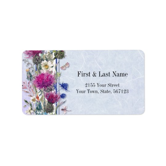 Mariage floral de chardon écossais étiquette d'adresse
