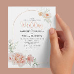 Mariage floral de pêche printanière budgétaire<br><div class="desc">Invitation vos invités à célébrer votre jour de mariage, avec ces élégantes invitations de mariage de printemps. Doté d'un arrière - plan blanc classique, d'une arche moderne, de fleurs de pêche à l'aquarelle et d'une élégante modèle mariage, il est facile de customiser. * Veuillez noter que ce dessin est imprimé...</div>