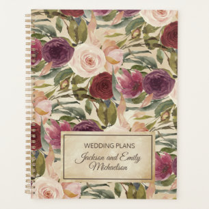 Mariage Floral Élégant Vintage Bourgogne Rose