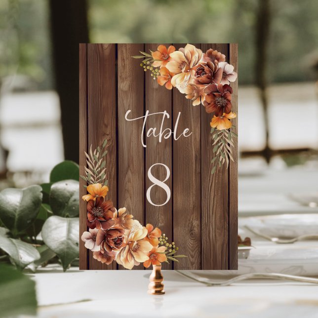 Mariage Floral en bois rustique Numéro de table (Créateur téléchargé)