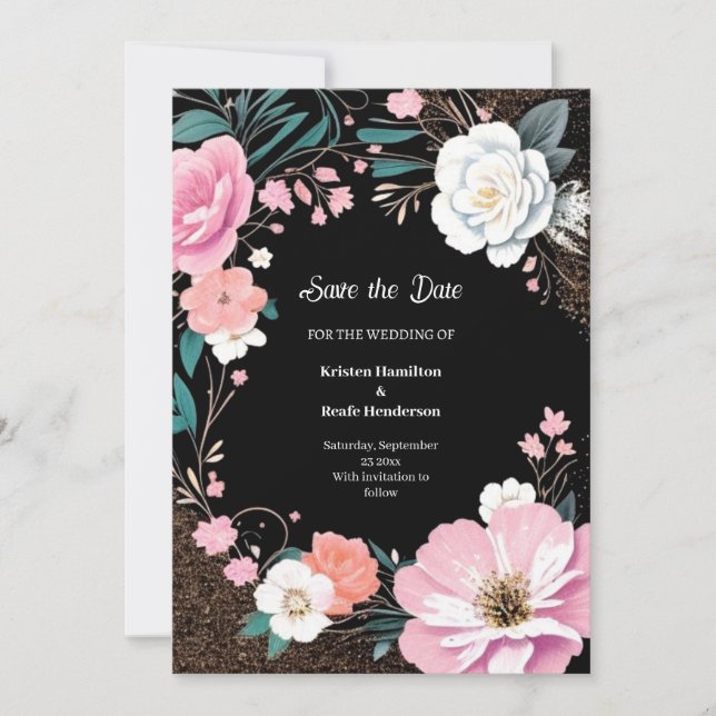 Mariage floral Enregistrer la carte de date (Devant)