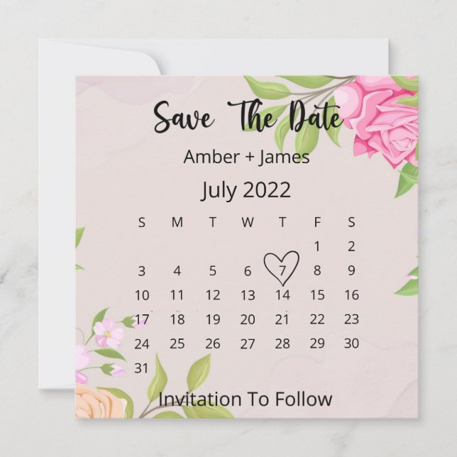 Mariage Floral Enregistrer La Date Carte Plat (Devant)