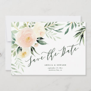 Mariage floral et feuillage aquarelle pêche rose