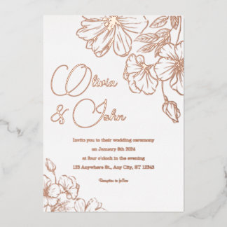 Mariage Floral Foil Invitation Rose Gold, Argent