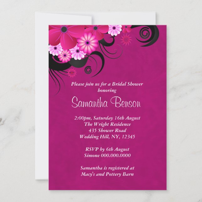 Mariage floral foncé Fuchsia Invitations Fêtes des (Devant)