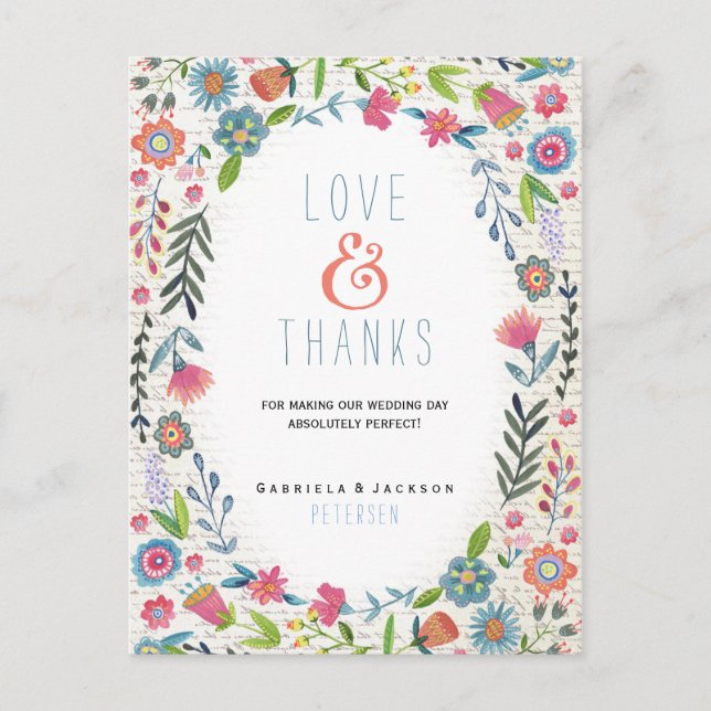 Mariage Floral Fun | CARTE DE REMERCIEMENTS (Devant)