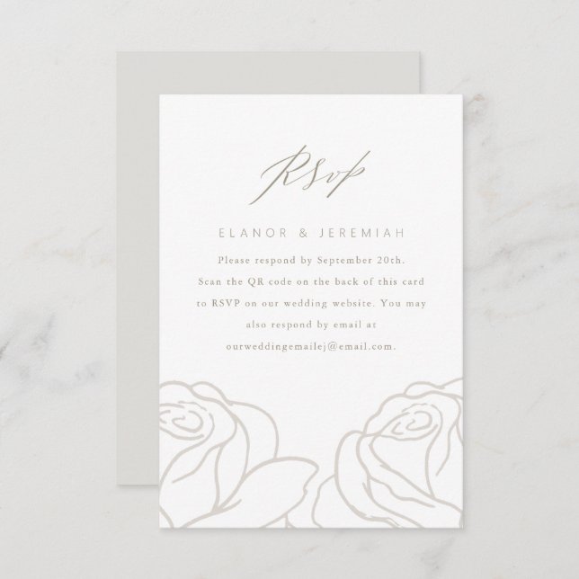 Mariage floral gris chic RSVP avec code QR (Devant / Derrière)