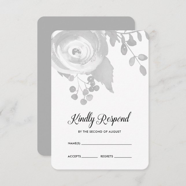 Mariage floral gris élégant RSVP (Devant / Derrière)