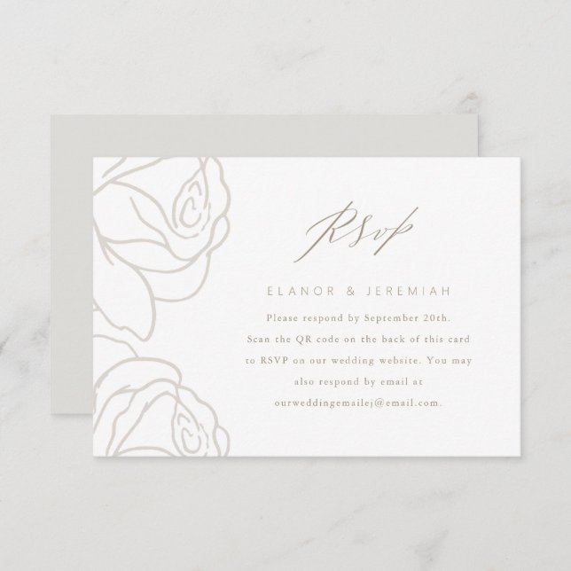 Mariage floral gris élégant RSVP avec code QR (Devant / Derrière)