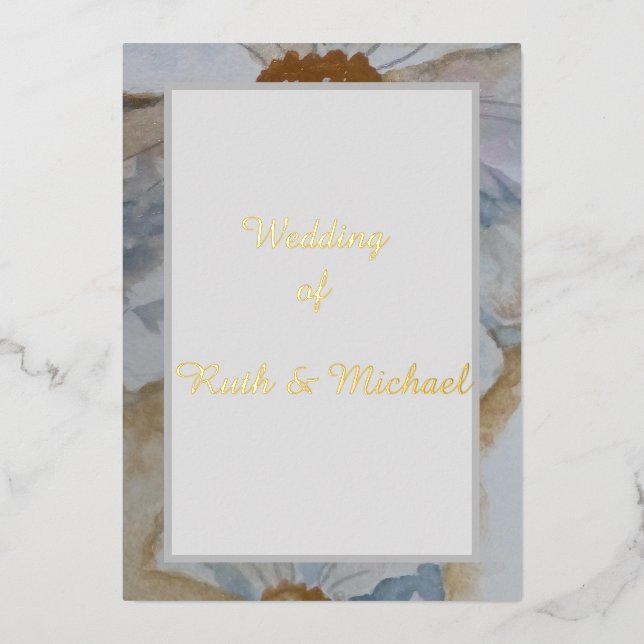 Mariage floral Invitation blanche et or (Recto)