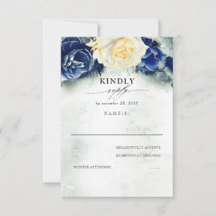 Mariage floral jaune et bleu marine RSVP