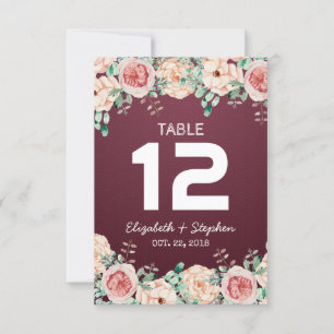 Mariage floral Lieu de siège Numéro de table / Esc