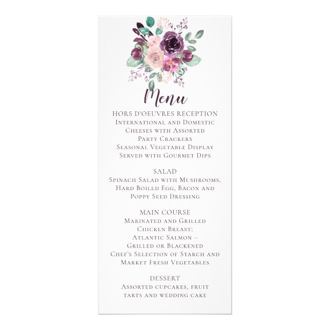 Mariage Floral Mauve Violet Sangria | Menu (Devant)