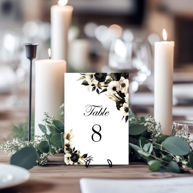 Mariage floral noir et blanc Numéro de table (Créateur téléchargé)