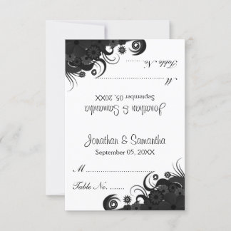 Mariage floral noir et blanc Table Place Cartes