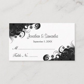 Mariage floral noir et blanc Table Place Cartes