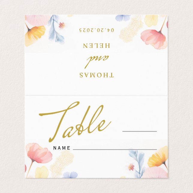 Mariage floral Numéro de table Placer la carte pli (Outside Unfolded)