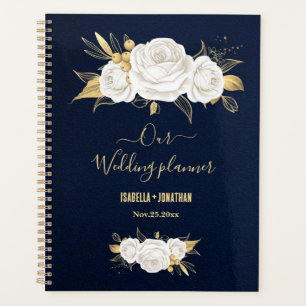 mariage floral or blanc bleu marine