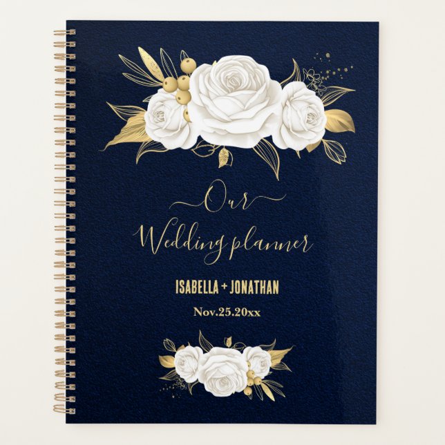 mariage floral or blanc bleu marine (Devant)