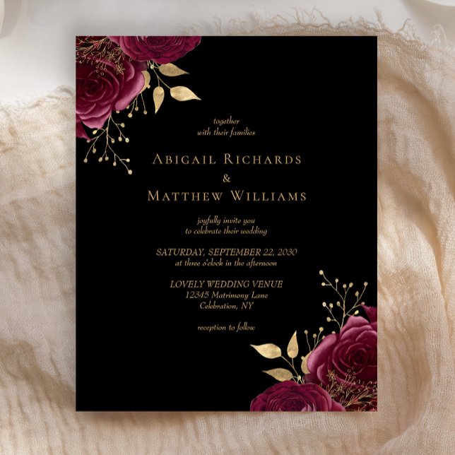 Mariage Floral Or Bourgogne Noir Budget (Créateur téléchargé)