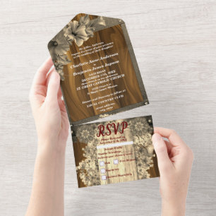 Mariage Floral Or Rustique Tout en une invitation