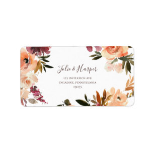 Mariage Floral Orange Bourgogne Étiquettes de adre