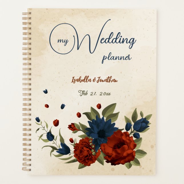 mariage floral orange brulé et bleu marine (Devant)