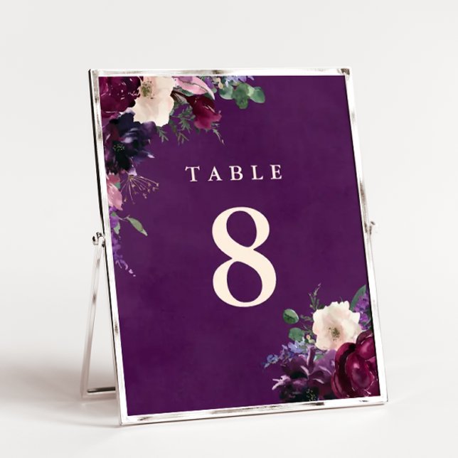 Mariage floral pourpre d'aubergine Numéro de table (Créateur téléchargé)