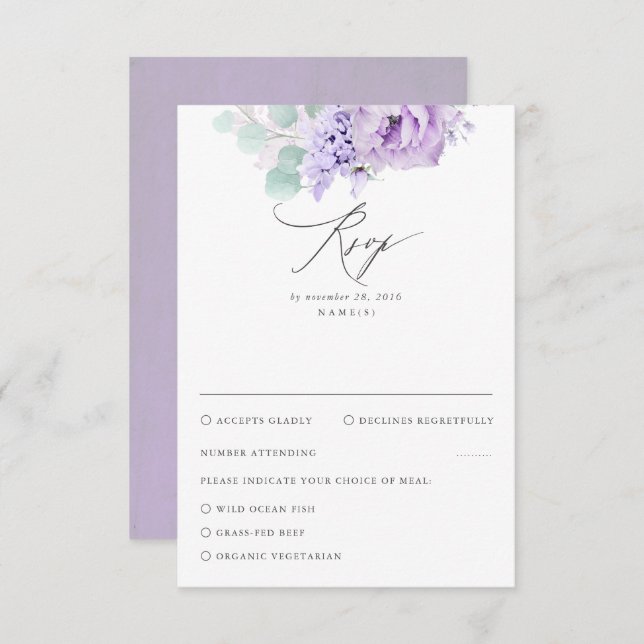 Mariage floral pourpre Dusty RSVP (Devant / Derrière)