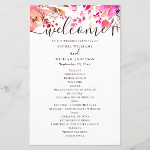 Mariage floral rose aquarelle. Programme d'automne