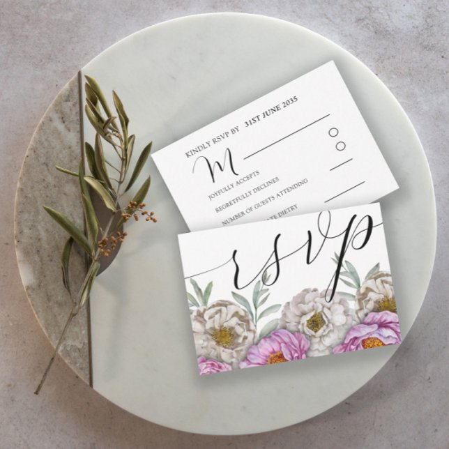 Mariage Floral rose & blanc Aquarelle RSVP (Créateur téléchargé)
