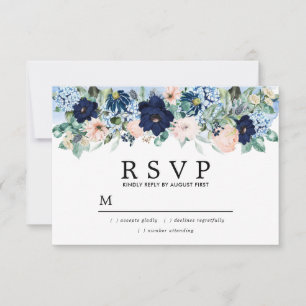 Mariage floral rose bleu foncé RSVP