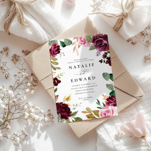 Mariage floral rose, bordeaux et vert muet et figu