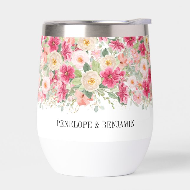 Mariage Floral Rose Clair Aquarelle Moderne (Gauche)