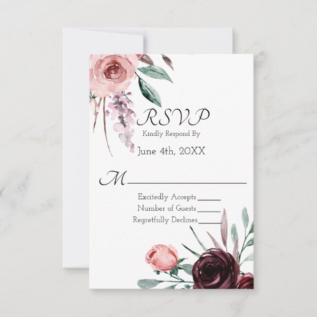 Mariage floral rose et bourguignon RSVP (Devant)