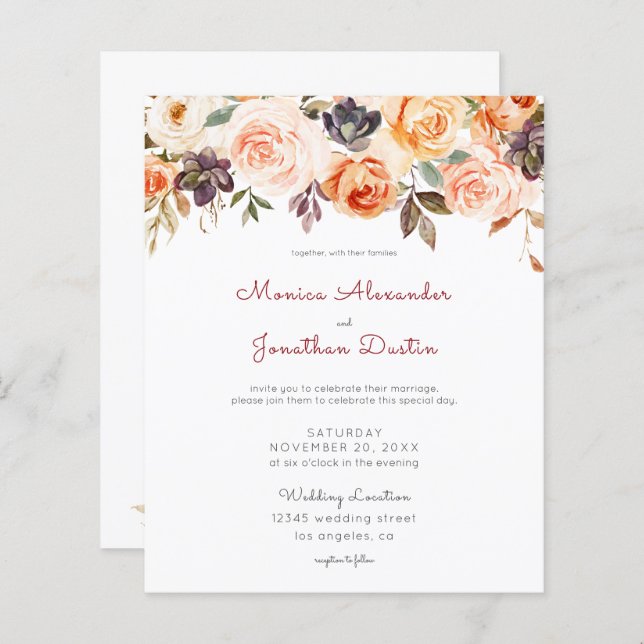 Mariage floral rose et brun budget (Devant / Derrière)