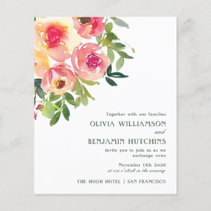 Mariage Floral Rose Rouge Aquarelle Moderne Pas Ch