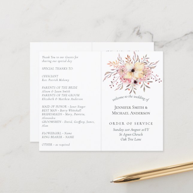 Mariage Floral rose rousse rustique (Devant/Arrière en situation)