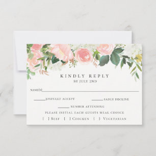 Mariage Floral Rose RSVP Avec Carte Choix De Repas