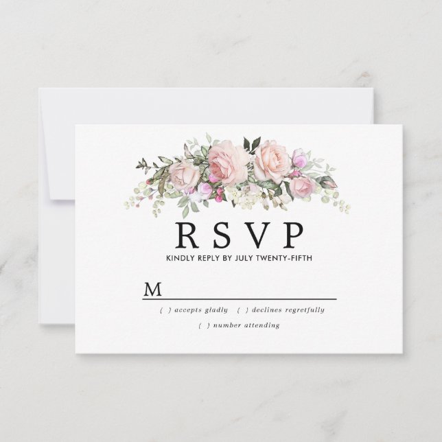 Mariage floral rose rustique RSVP (Devant)