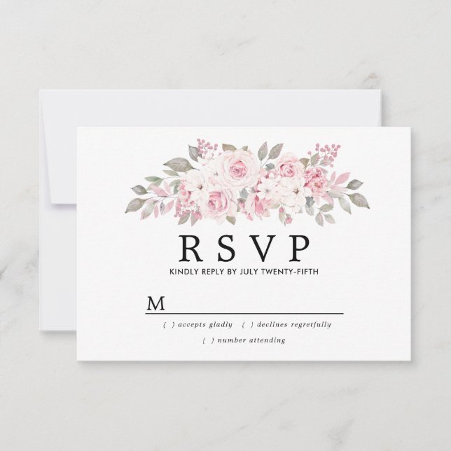 Mariage floral rose rustique RSVP (Devant)
