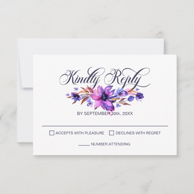 Mariage floral rose violet élégant RSVP (Devant)