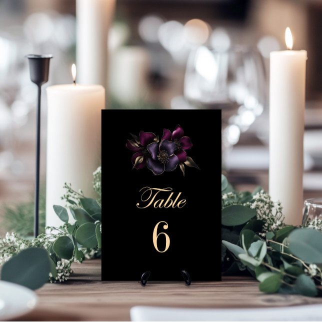 Mariage Floral rose violet noir Numéro de table (Créateur téléchargé)