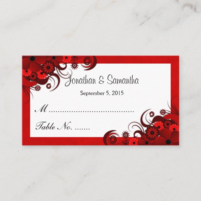 Mariage floral rouge et blanc Table Place Cartes (Devant)