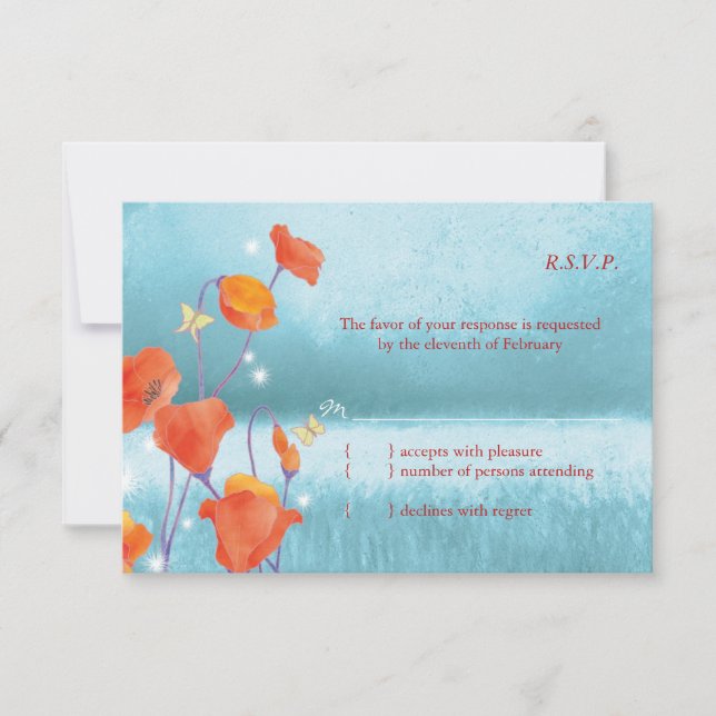 Mariage floral rouge et turquoise Pavot RSVP (Devant)
