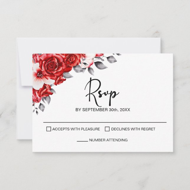 Mariage Floral Rouge RSVP (Devant)
